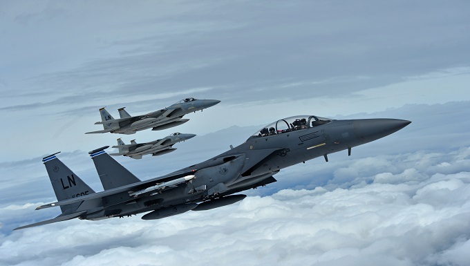 image of F-15's flying